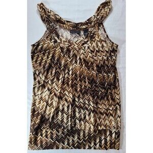 New York & Company Chevron Sleeveless Top XS Brown Stretch Pullover Blouse